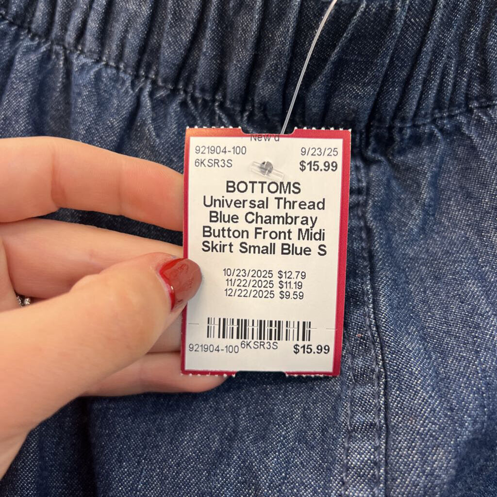 Blue Chambray Button Front Midi Skirt Small