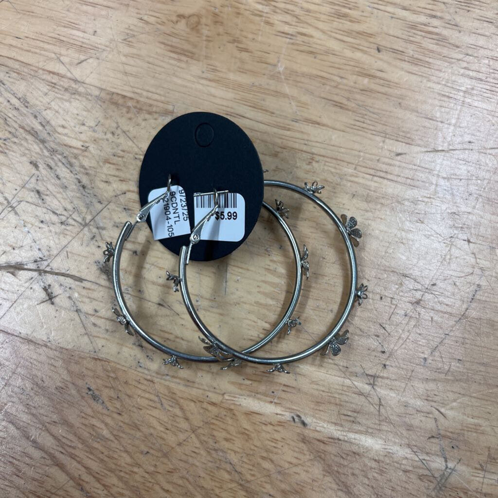 Silver Flower Hoop Earrings