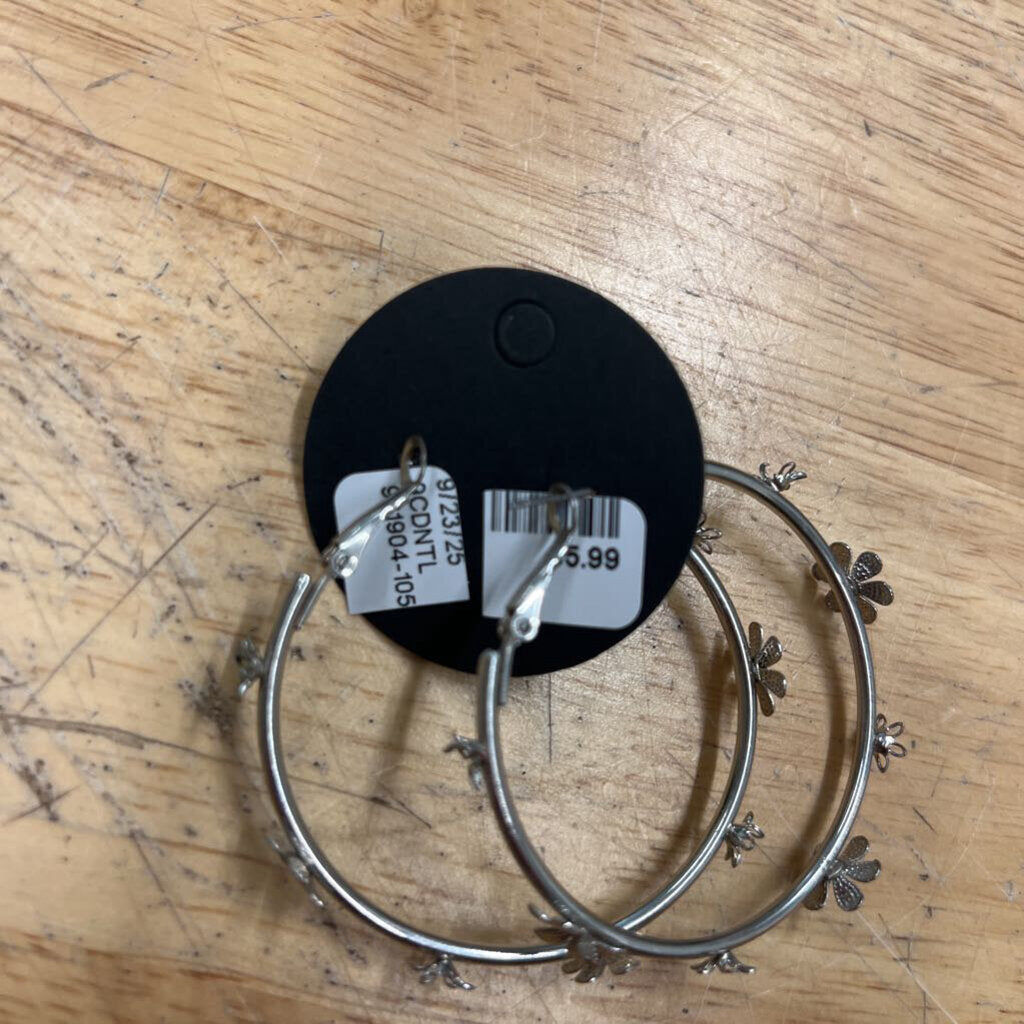 Silver Flower Hoop Earrings