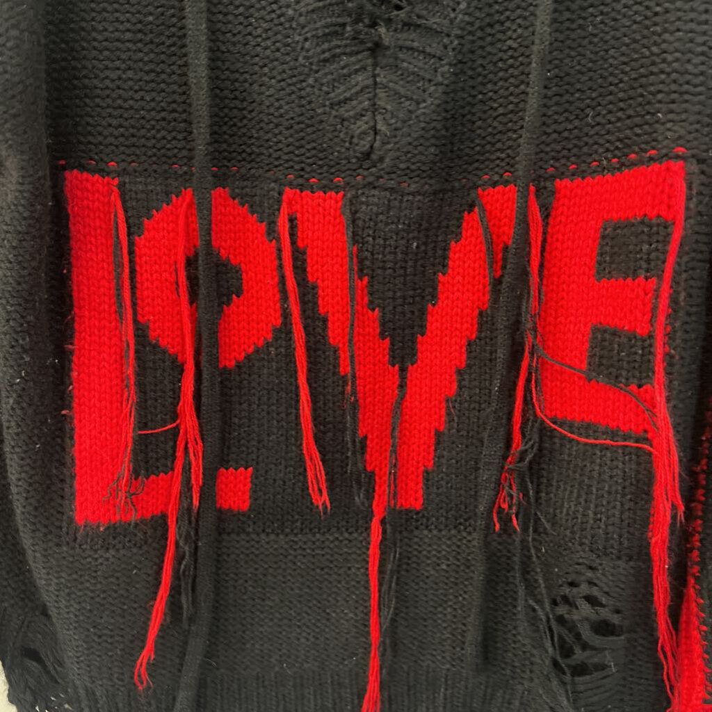 POL Black/ Red Knit LOVE Fringe Sweater Top Small