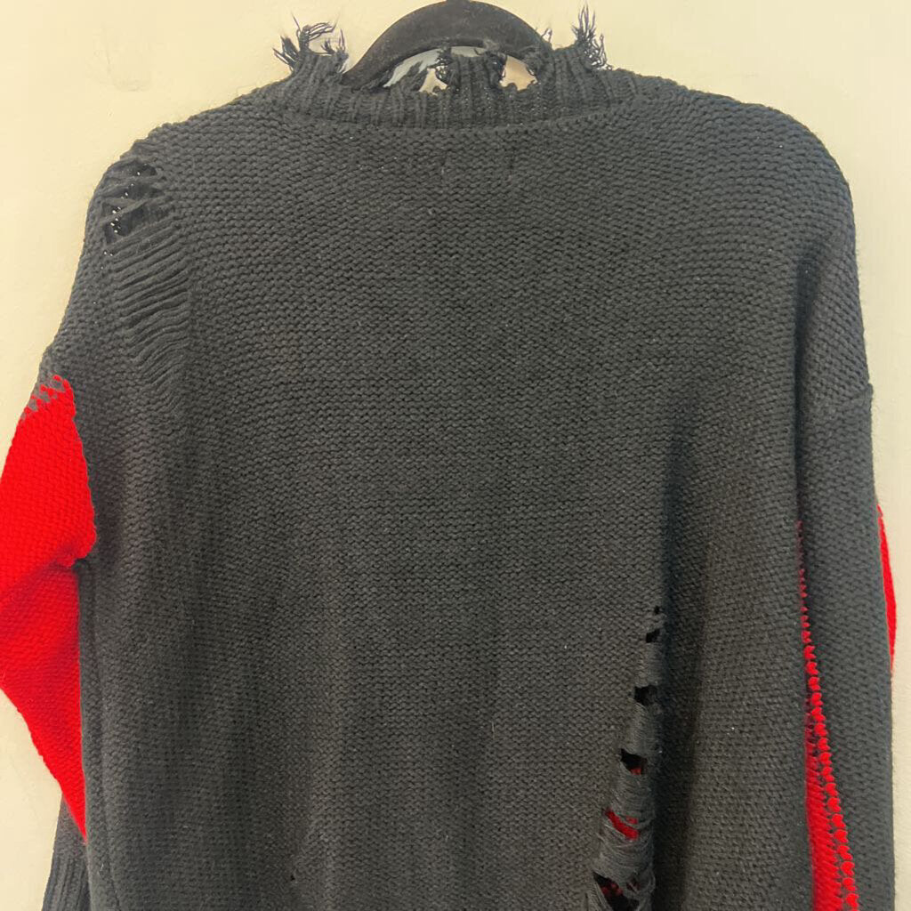 POL Black/ Red Knit LOVE Fringe Sweater Top Small