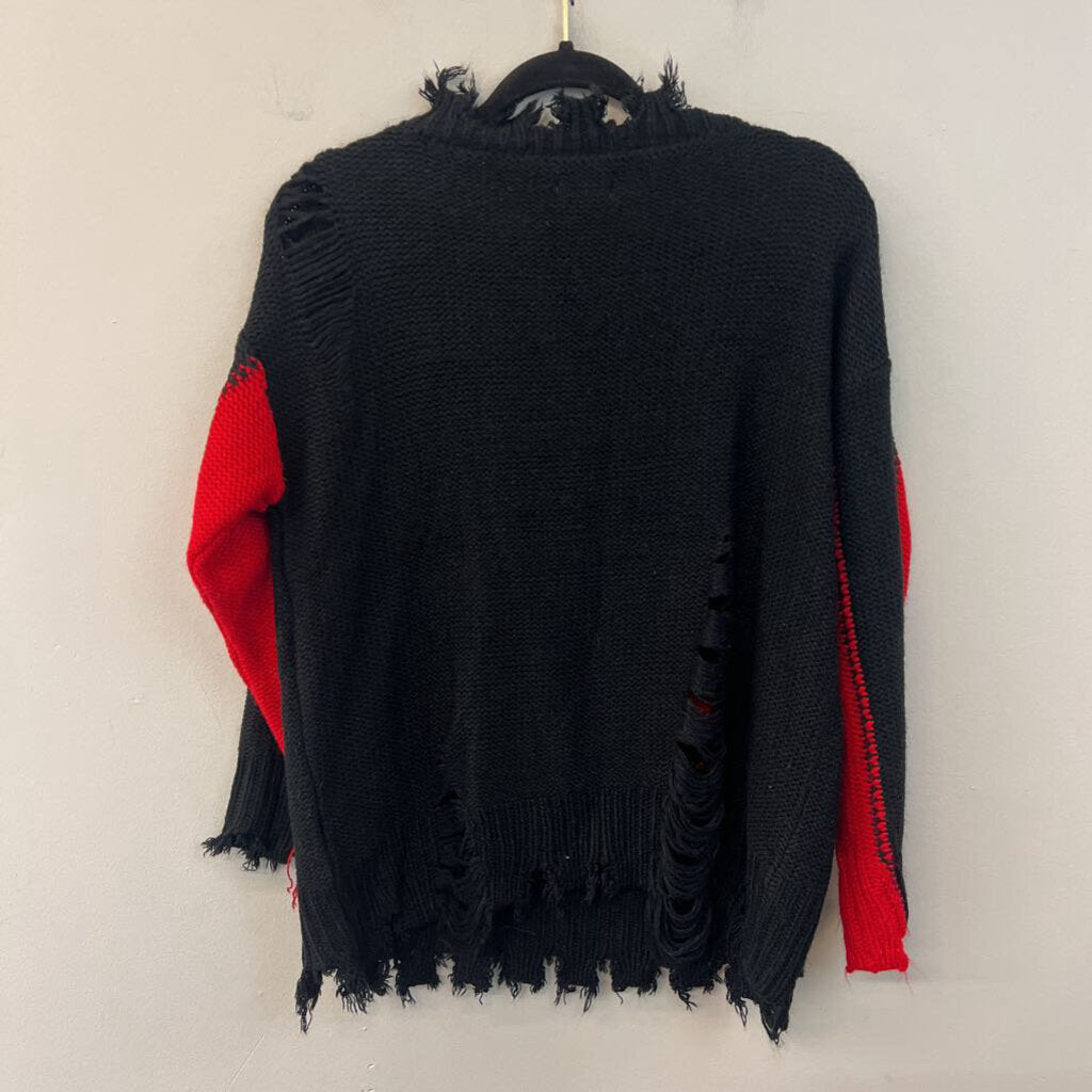 POL Black/ Red Knit LOVE Fringe Sweater Top Small