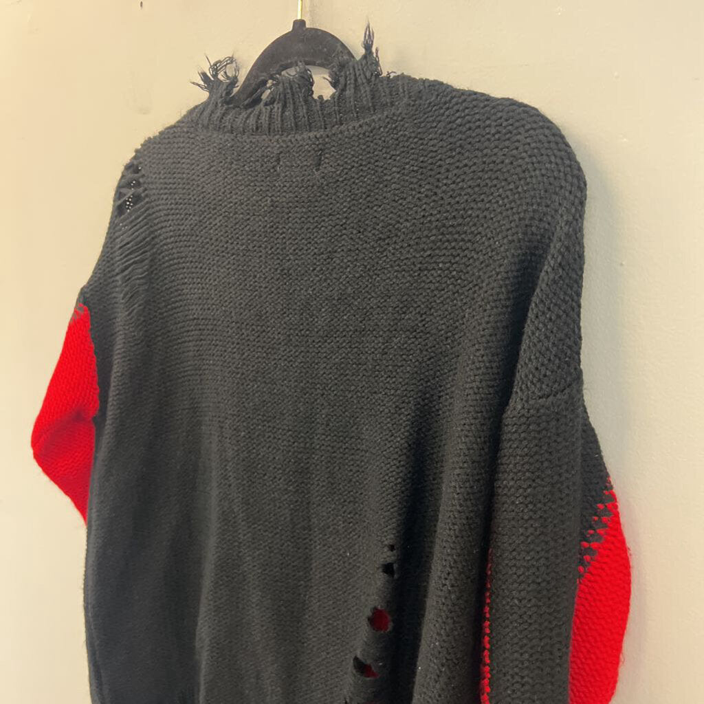 POL Black/ Red Knit LOVE Fringe Sweater Top Small