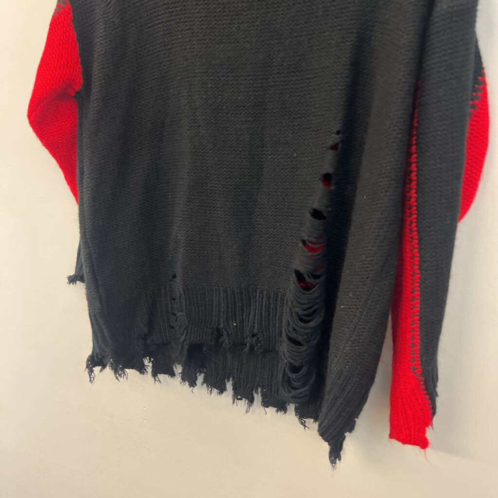 POL Black/ Red Knit LOVE Fringe Sweater Top Small