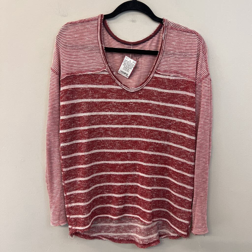 We The Free Red/ Cream Striped Long Sleeve Knit Top Extra Small