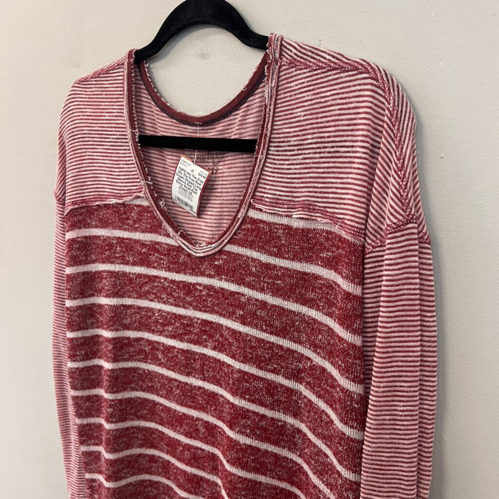 We The Free Red/ Cream Striped Long Sleeve Knit Top Extra Small