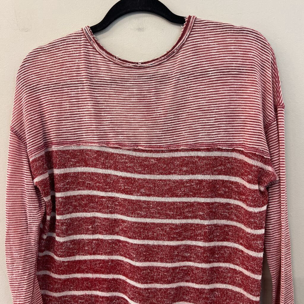 We The Free Red/ Cream Striped Long Sleeve Knit Top Extra Small