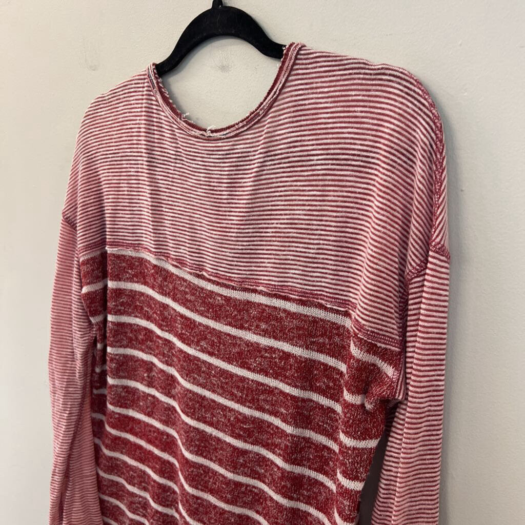 We The Free Red/ Cream Striped Long Sleeve Knit Top Extra Small