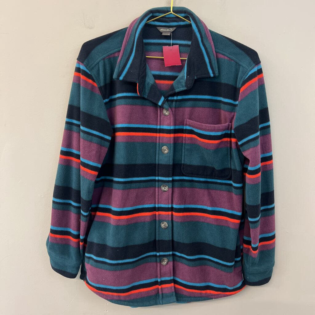 Eddie Bauer Teal/ Multi Striped Fleece Long Sleeve Button Down Top Small