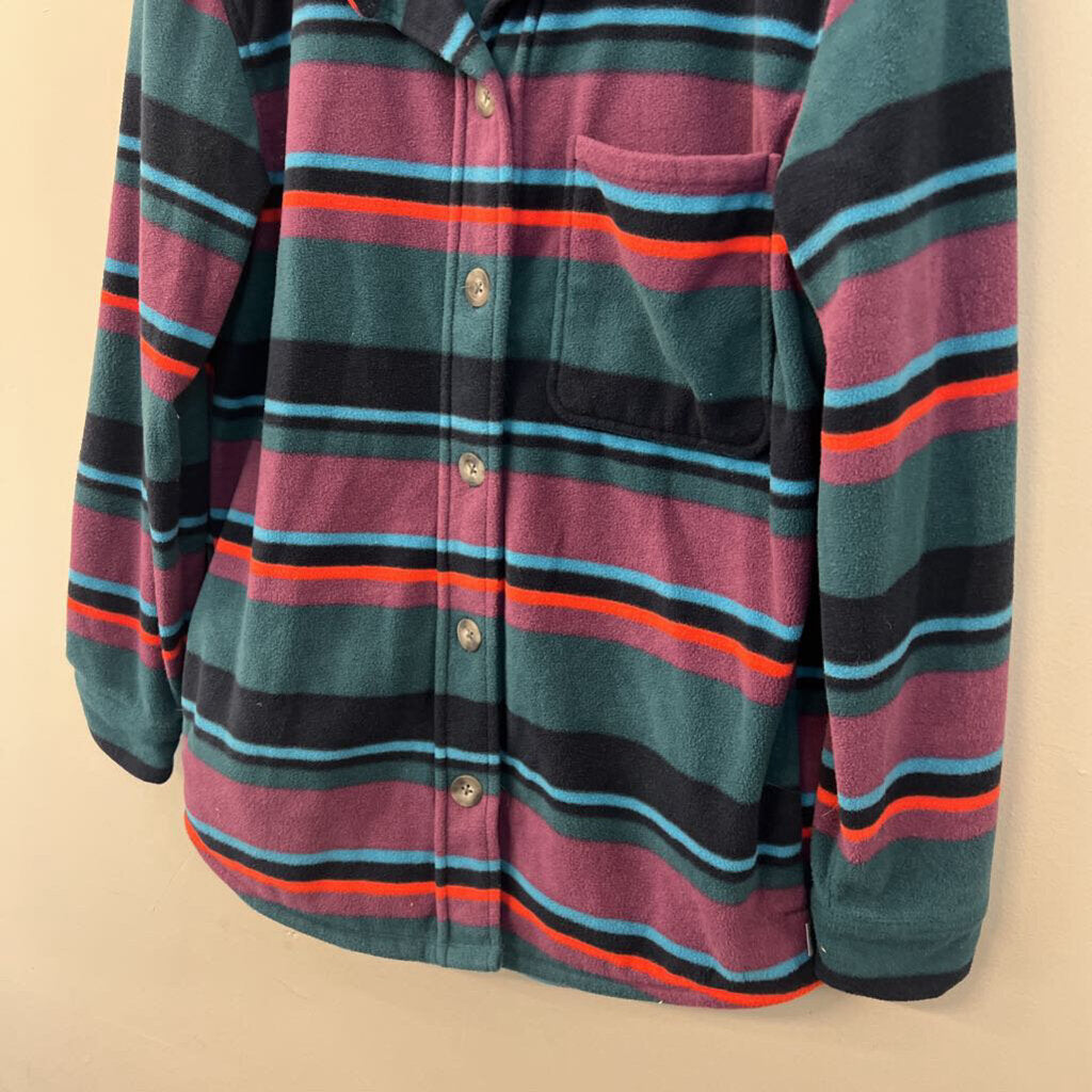 Eddie Bauer Teal/ Multi Striped Fleece Long Sleeve Button Down Top Small