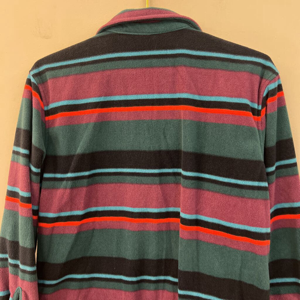 Eddie Bauer Teal/ Multi Striped Fleece Long Sleeve Button Down Top Small