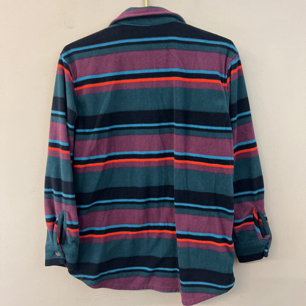 Eddie Bauer Teal/ Multi Striped Fleece Long Sleeve Button Down Top Small