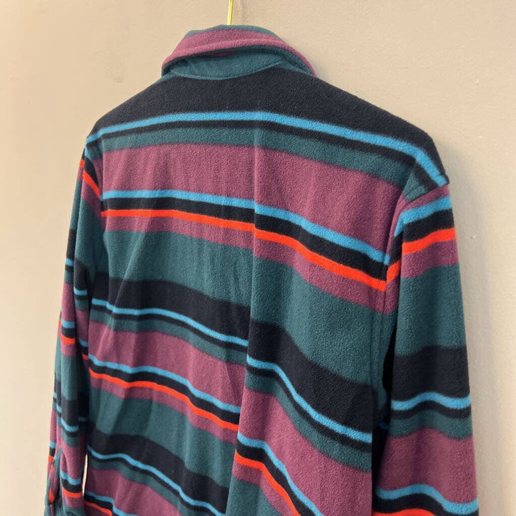 Eddie Bauer Teal/ Multi Striped Fleece Long Sleeve Button Down Top Small