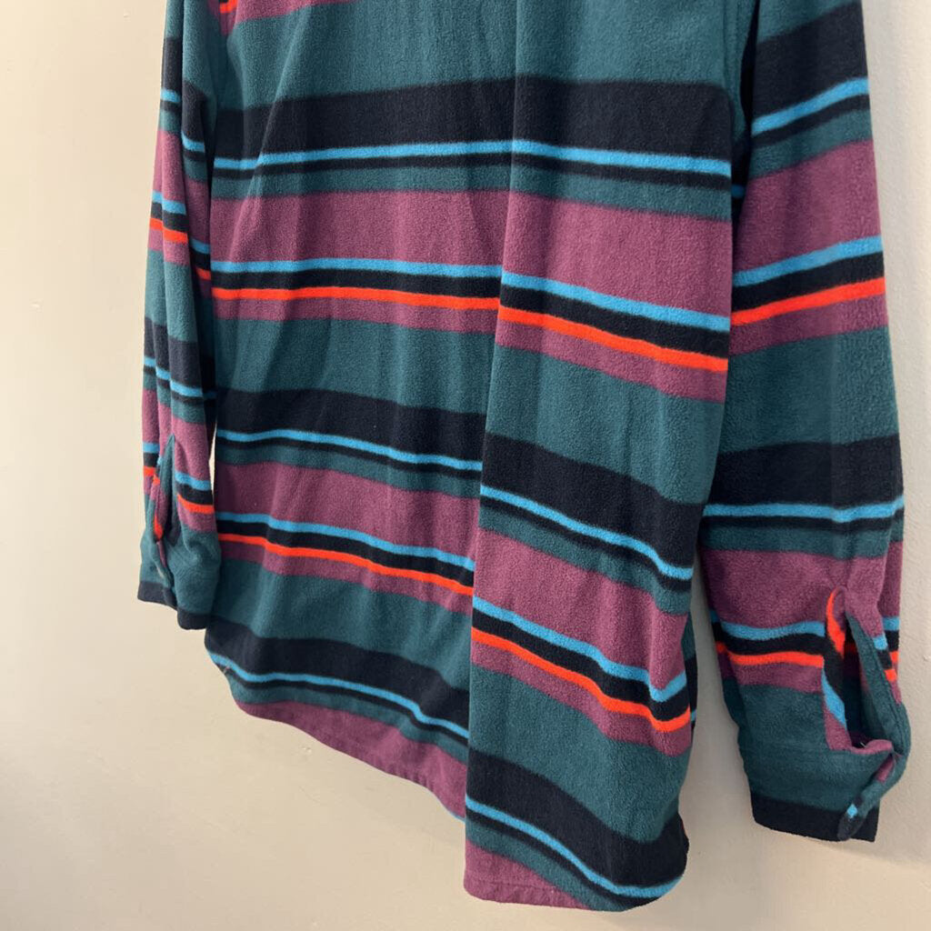Eddie Bauer Teal/ Multi Striped Fleece Long Sleeve Button Down Top Small