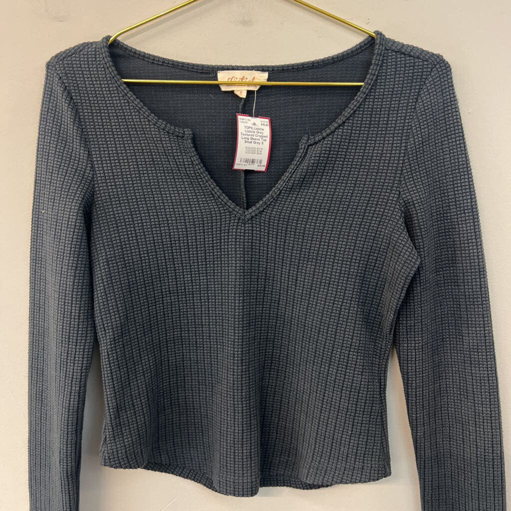 Listicle Grey Textured Cropped Long Sleeve Top Small