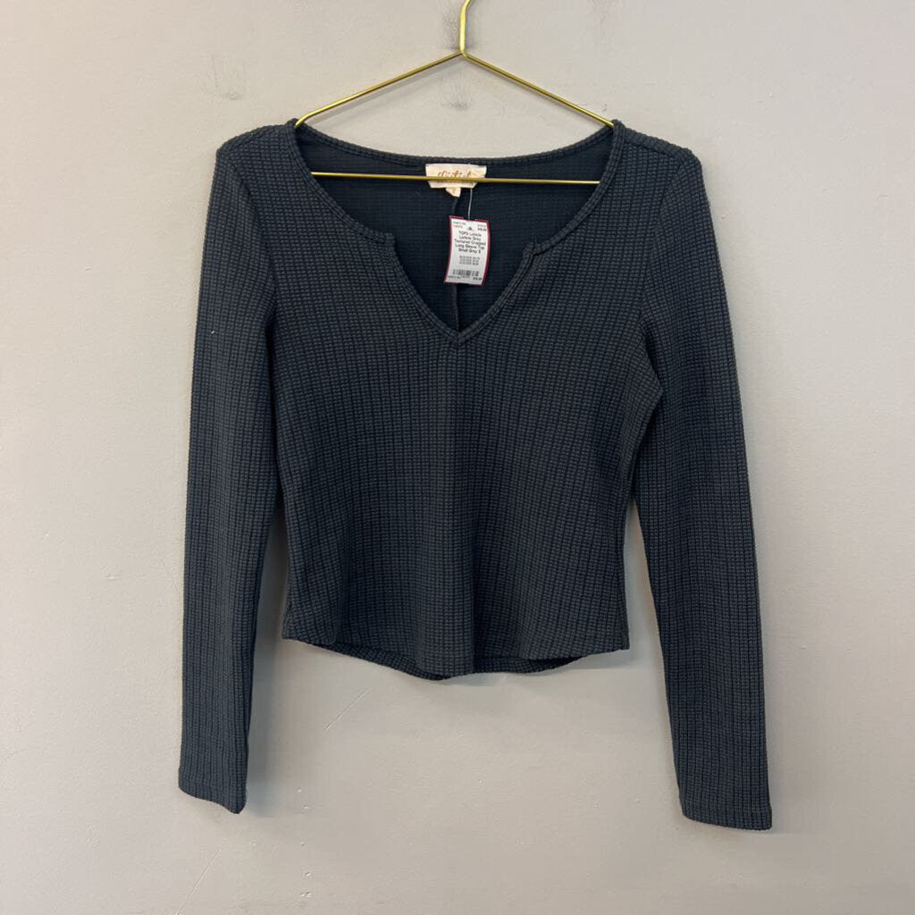 Listicle Grey Textured Cropped Long Sleeve Top Small