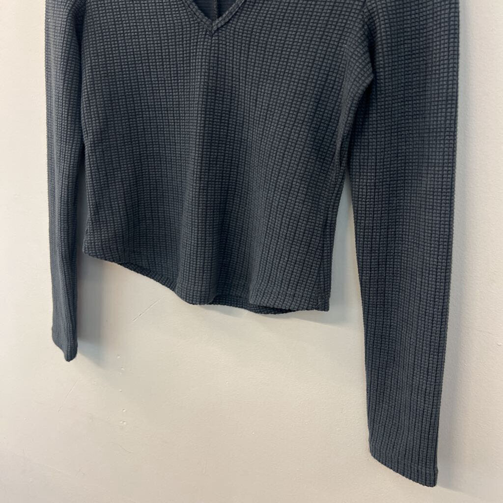 Listicle Grey Textured Cropped Long Sleeve Top Small