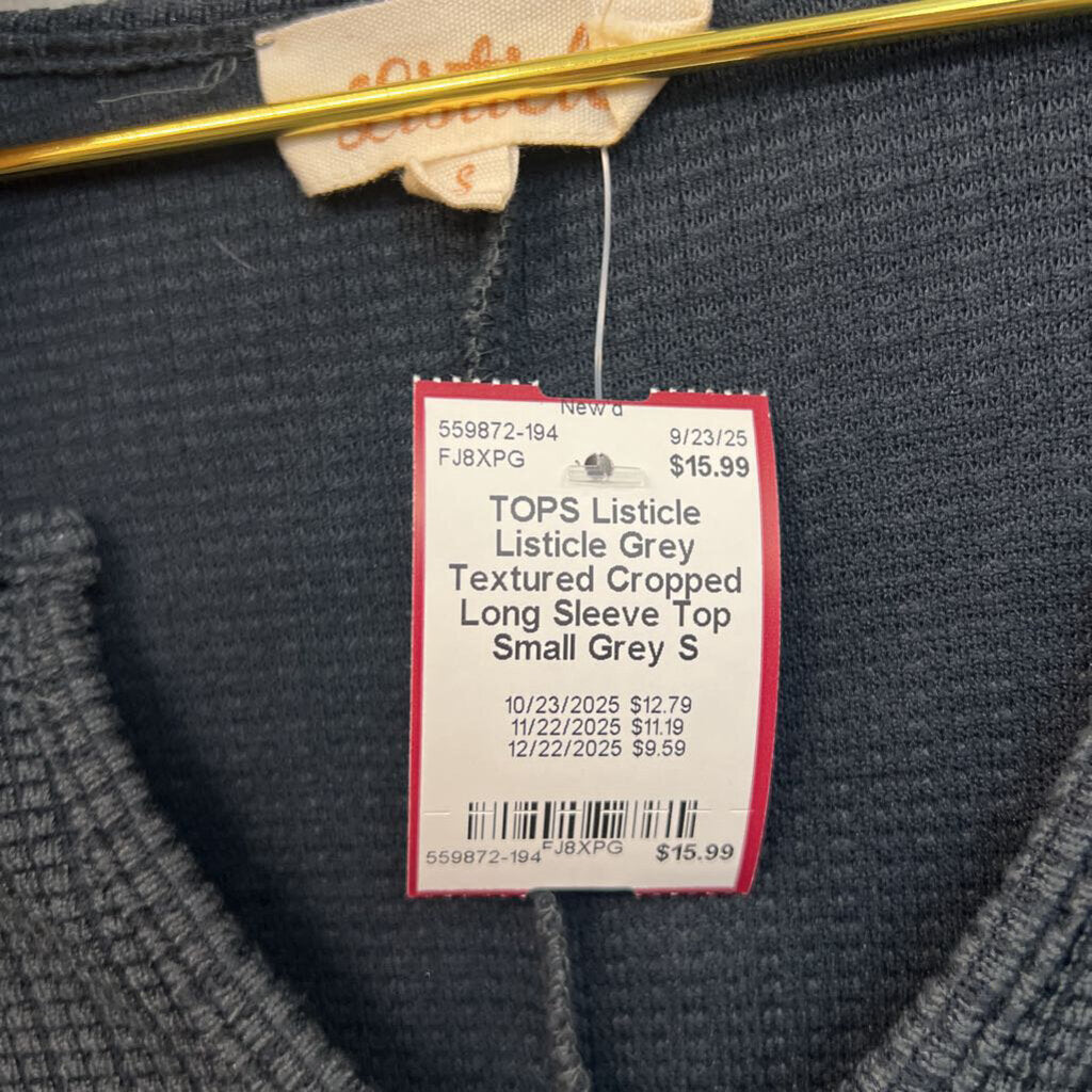 Listicle Grey Textured Cropped Long Sleeve Top Small