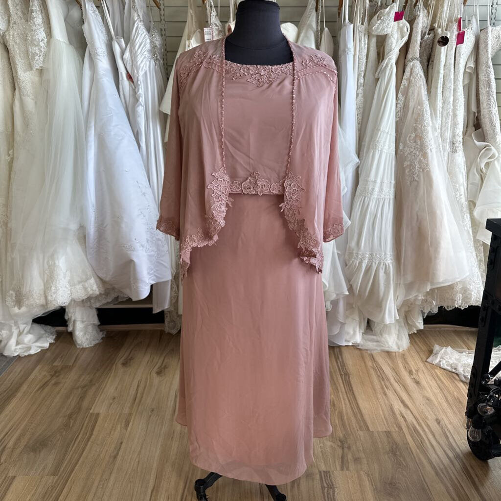Blush Pink Lace Detail Dress/ Jacket Long Formal Set 24