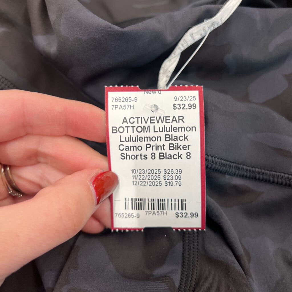 Lululemon Black Camo Print Biker Shorts 8