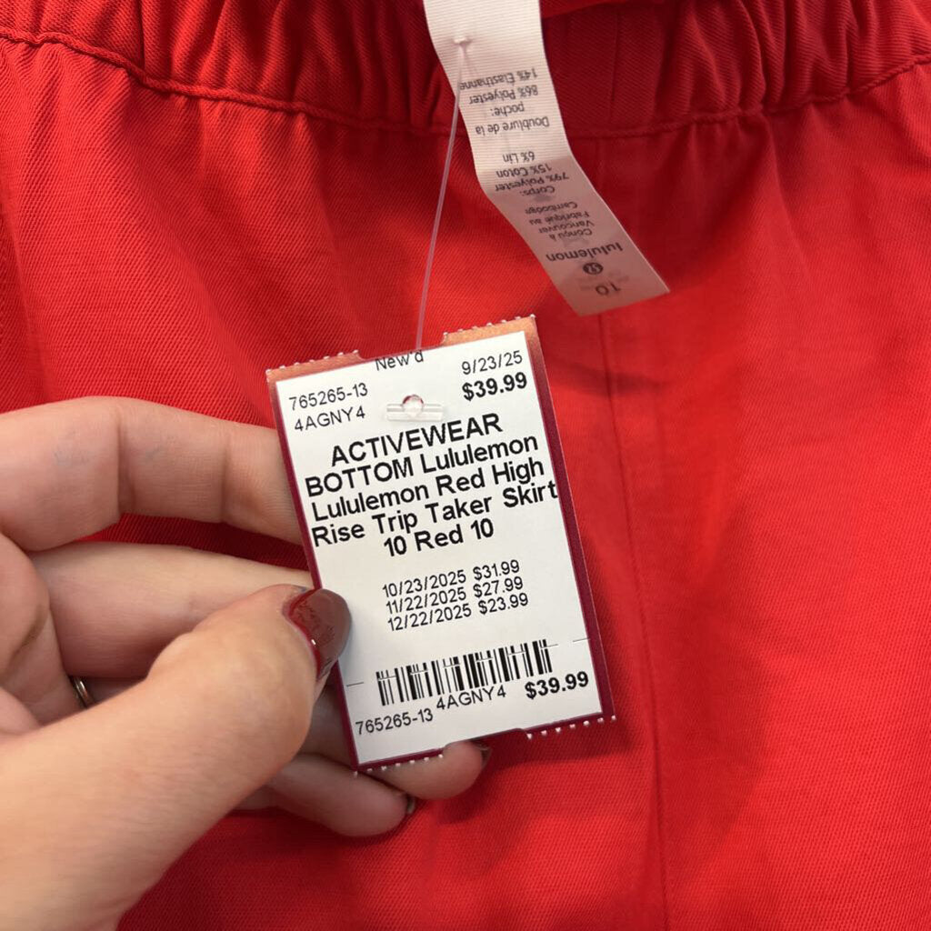 Lululemon Red High Rise Trip Taker Skirt 10