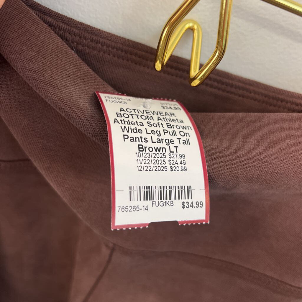 Athleta Soft Brown Wide Leg Pull On Pants Large Tall