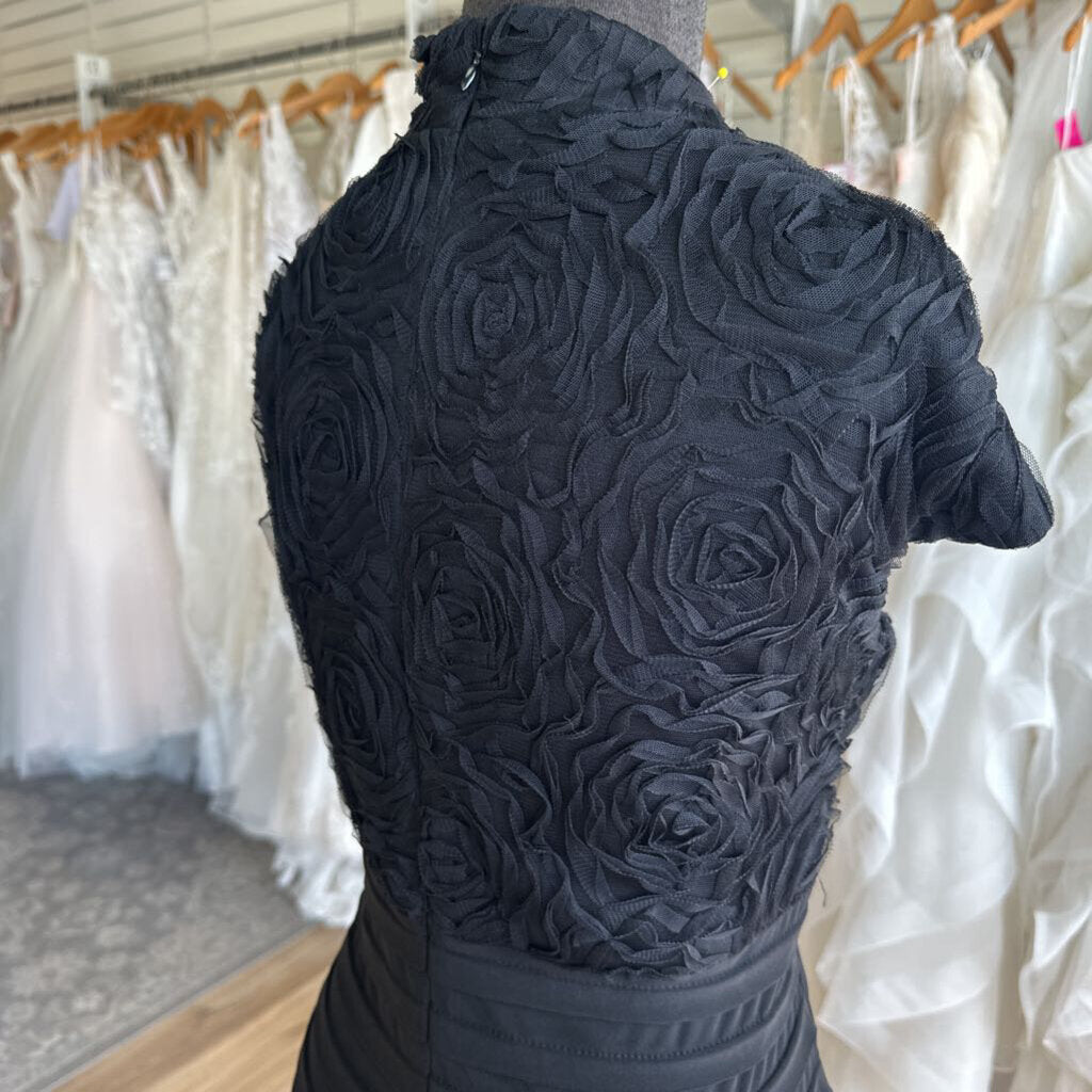 R&M Richards Black Textured Short Sleeve Top Short Formal Dress 14 Petite