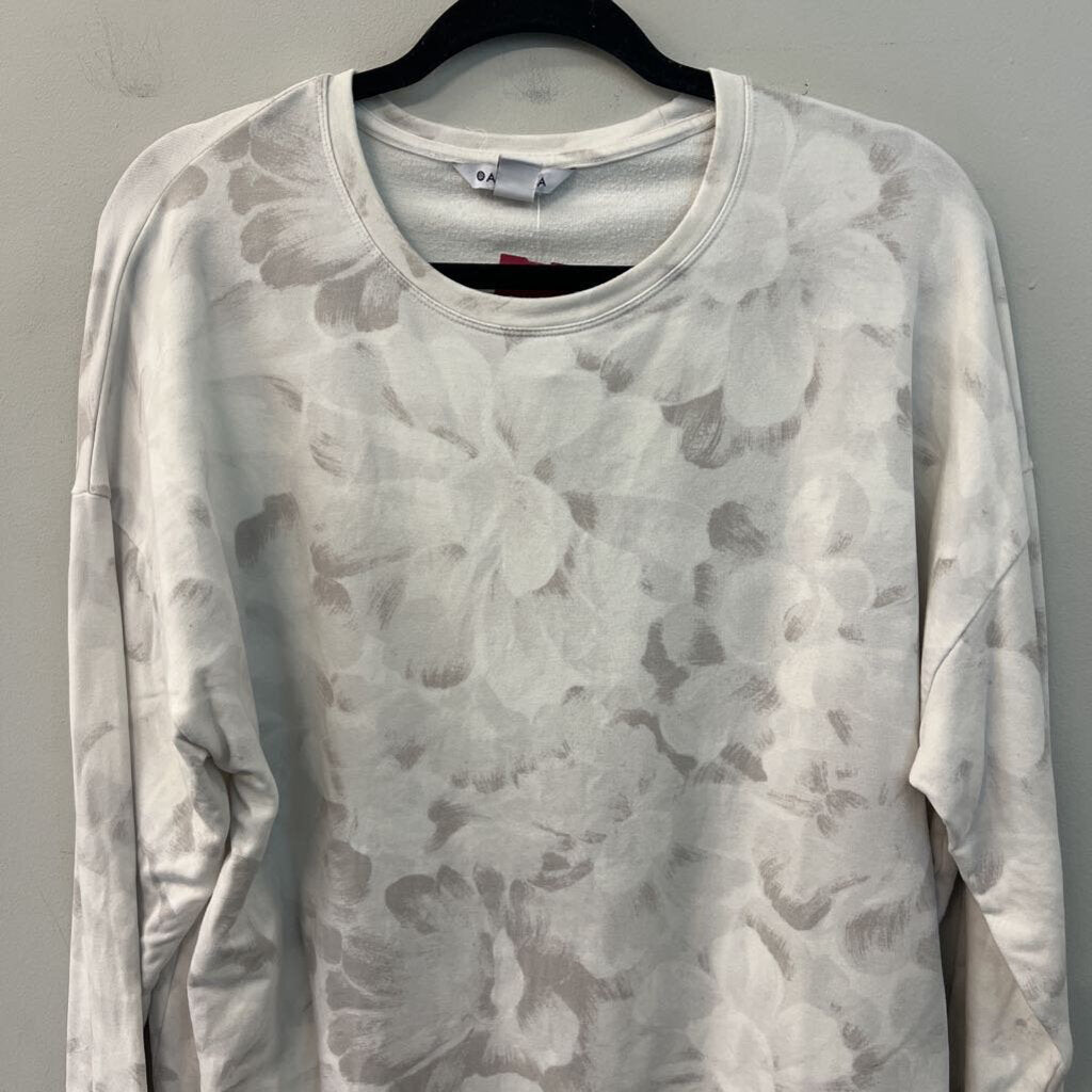 Athleta White/ Grey Print Long Sleeve Top Large