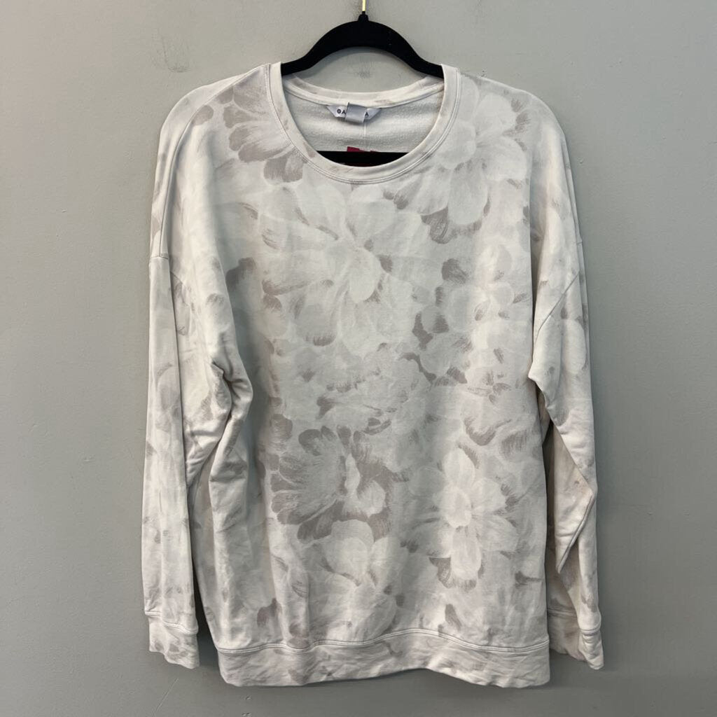 Athleta White/ Grey Print Long Sleeve Top Large