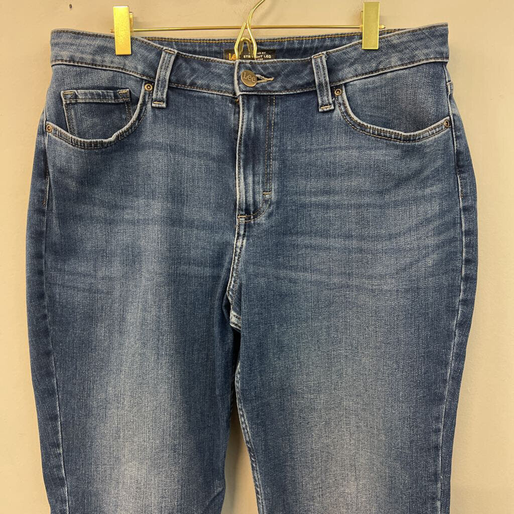 Lee Dark Wash Regular Fit Straight Leg Mid Rise Jeans 12 Short
