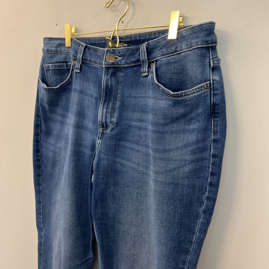 Lee Dark Wash Regular Fit Straight Leg Mid Rise Jeans 12 Short