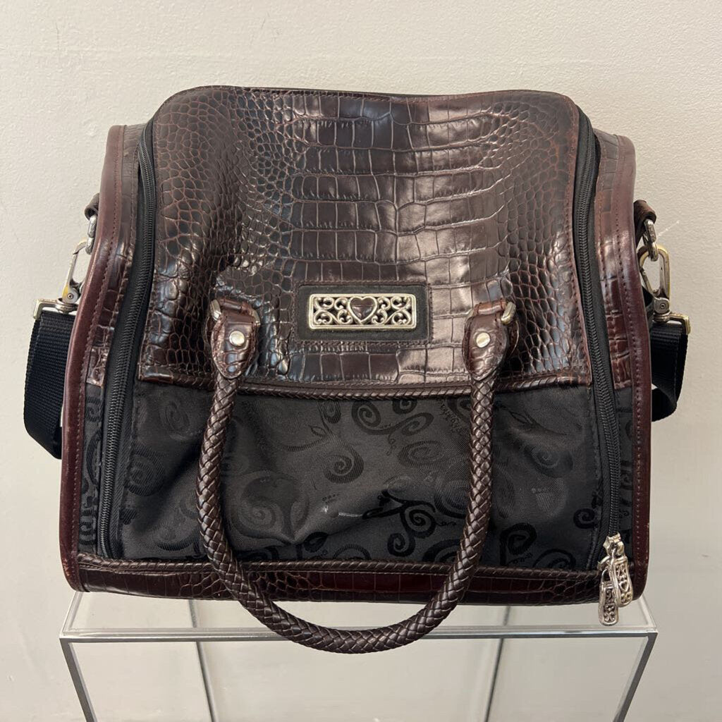 Brighton Lansky Black and Brown Croc Embossed Leather Weekender Travel Duffle Bag