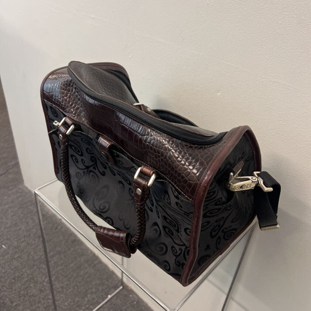 Brighton Lansky Black and Brown Croc Embossed Leather Weekender Travel Duffle Bag
