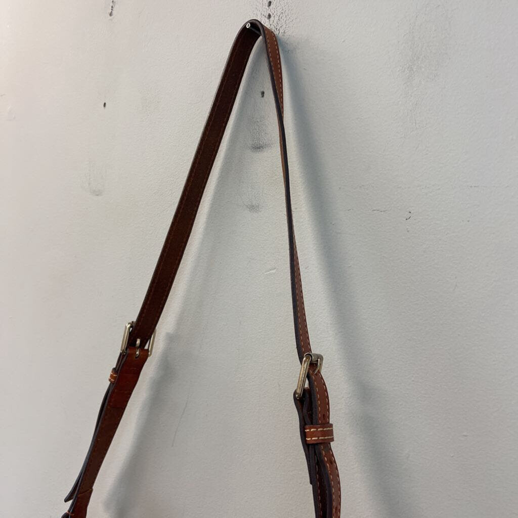 Dooney and Bourke Cream Pebbled Leather Brown Trim Crossbody Purse