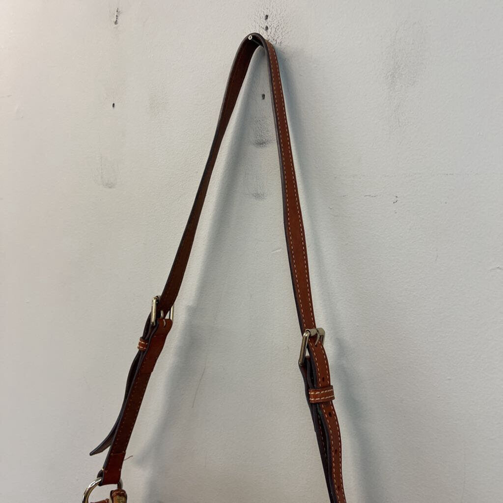 Dooney and Bourke Cream Pebbled Leather Brown Trim Crossbody Purse