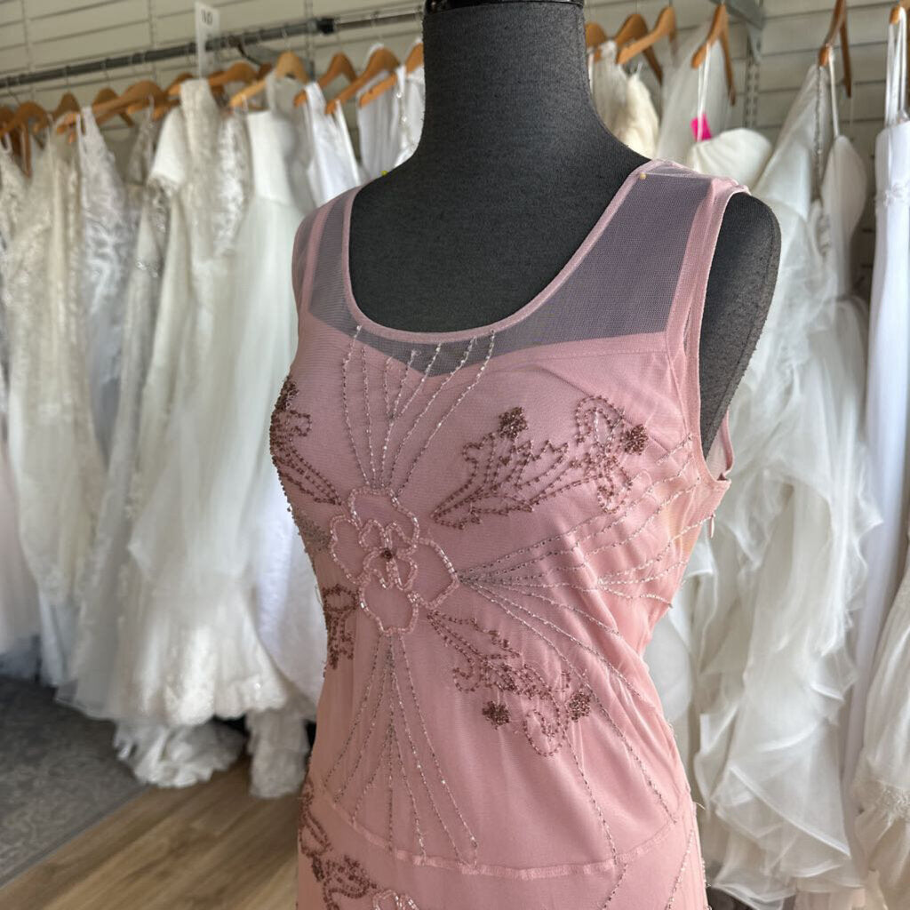 Newport News Pink Beaded Overlay Long Formal Dress 14