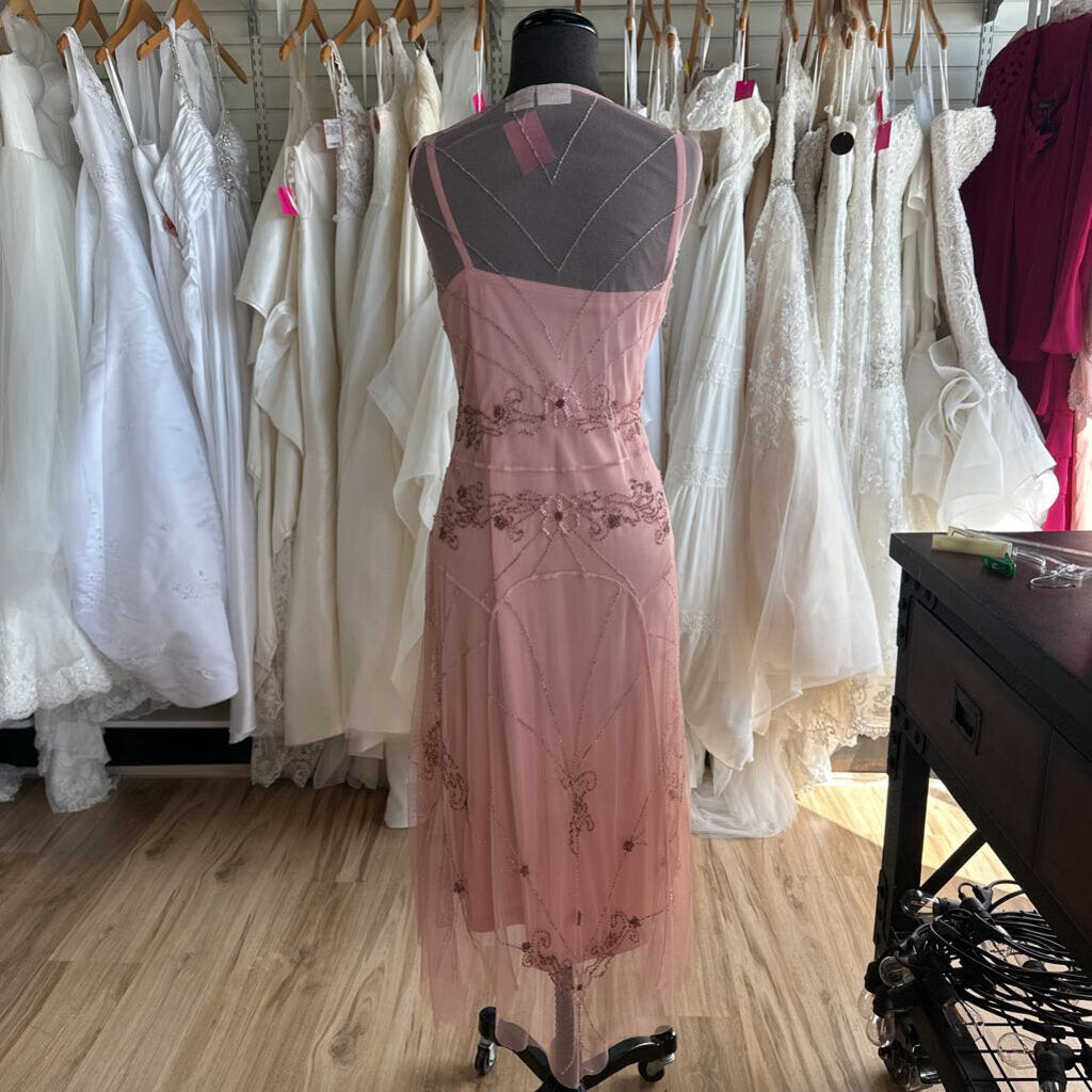 Newport News Pink Beaded Overlay Long Formal Dress 14