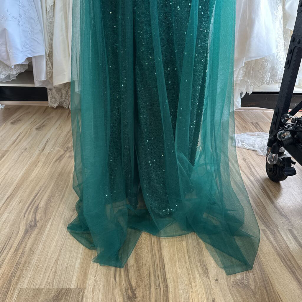 Green Sequin One Shoulder Lace Up Back Long Formal Dress 18