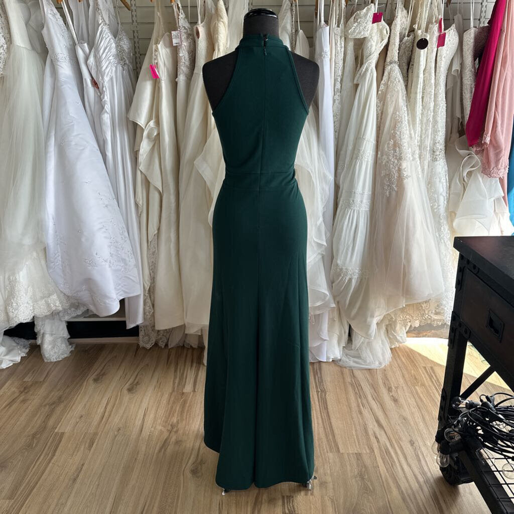 Woosea Green High Neck Ruffle Detail Long Formal Dress Extra Large