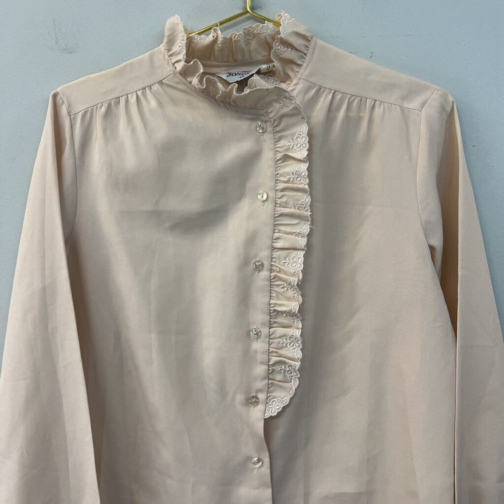 Vintage Jonquil Blush Lace Detail Long Sleeve Button Down Top 14