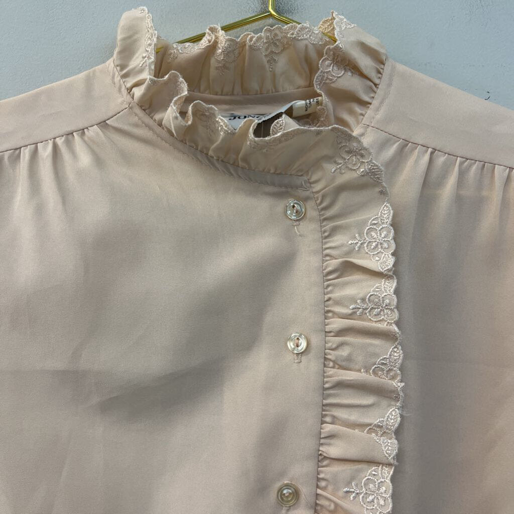 Vintage Jonquil Blush Lace Detail Long Sleeve Button Down Top 14