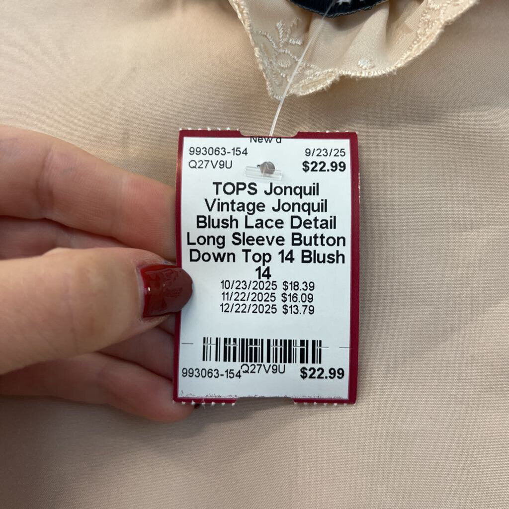 Vintage Jonquil Blush Lace Detail Long Sleeve Button Down Top 14