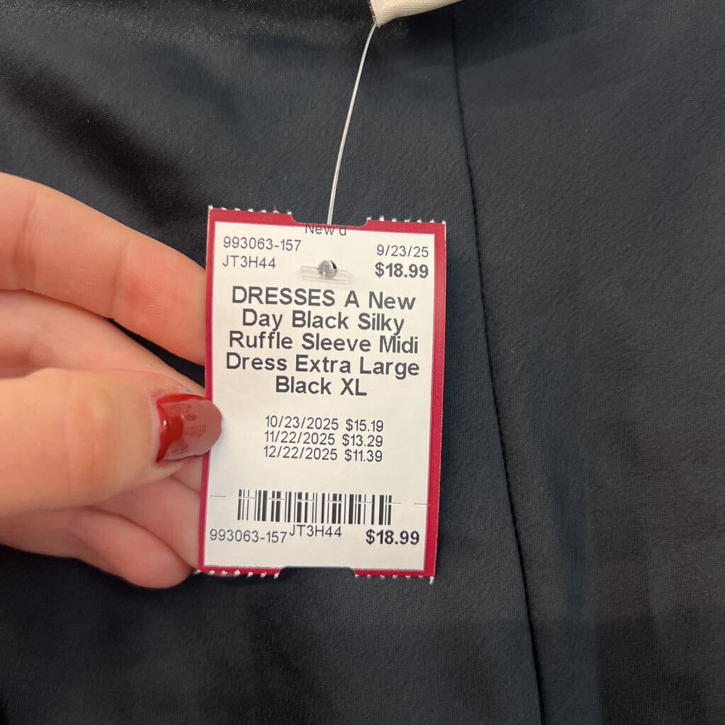 Black Silky Ruffle Sleeve Midi Dress Extra Large