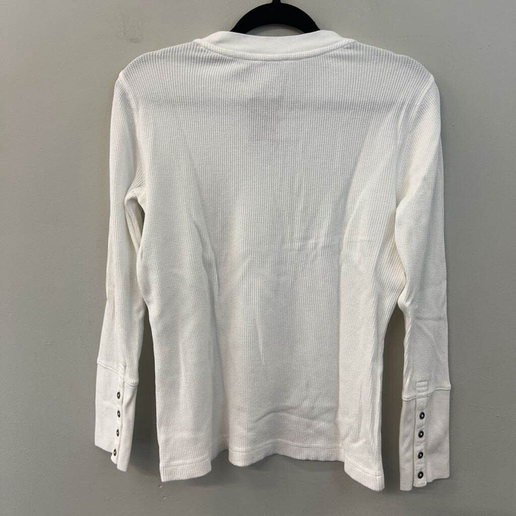 Sundance White Waffle Knit Long Sleeve Top Medium Petite