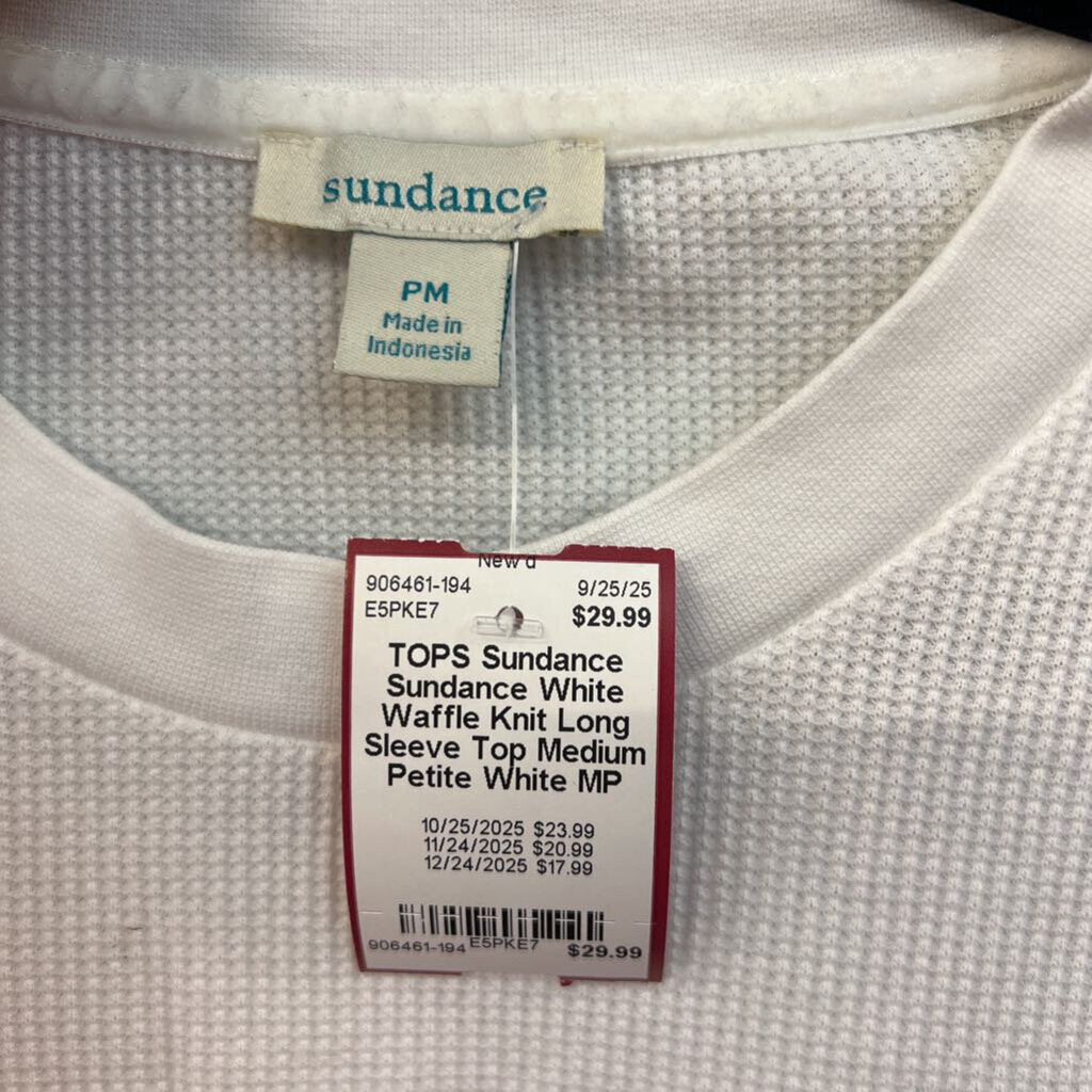 Sundance White Waffle Knit Long Sleeve Top Medium Petite