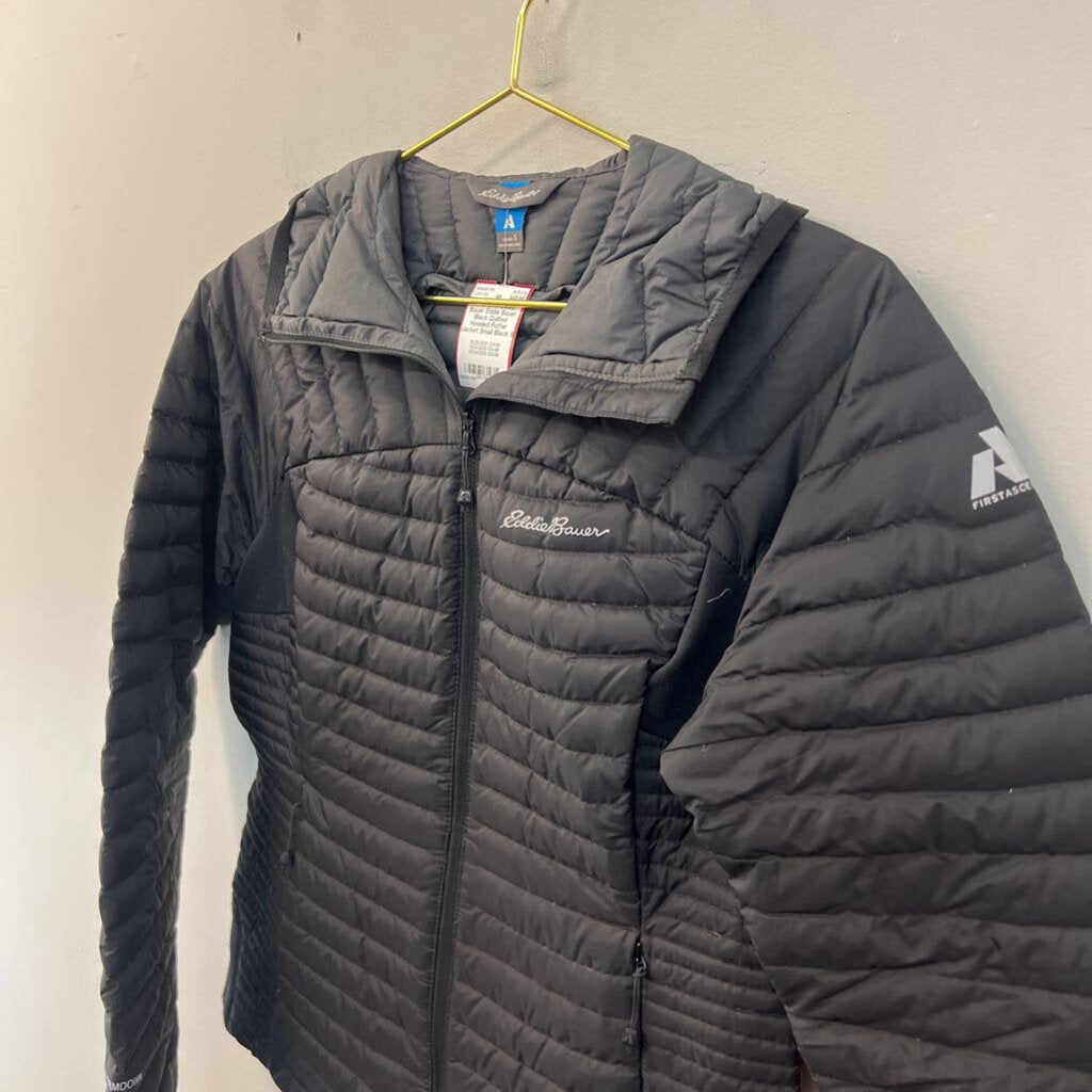 Eddie Bauer Black Quilted Hooded Puffer Jacket Small