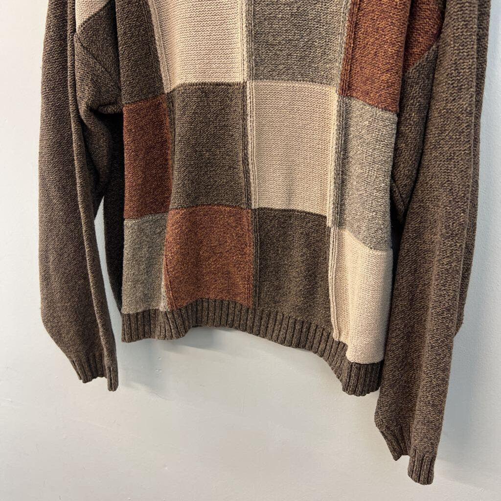 Vintage St Johns Bay Brown Checkered Knit Sweater Extra Large