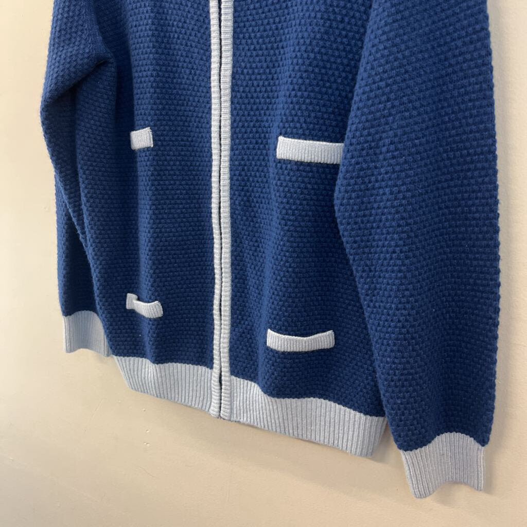 Vintage Blue/ Light Blue Knit Zip Up Sweater Large
