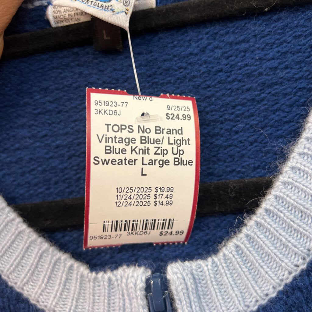 Vintage Blue/ Light Blue Knit Zip Up Sweater Large