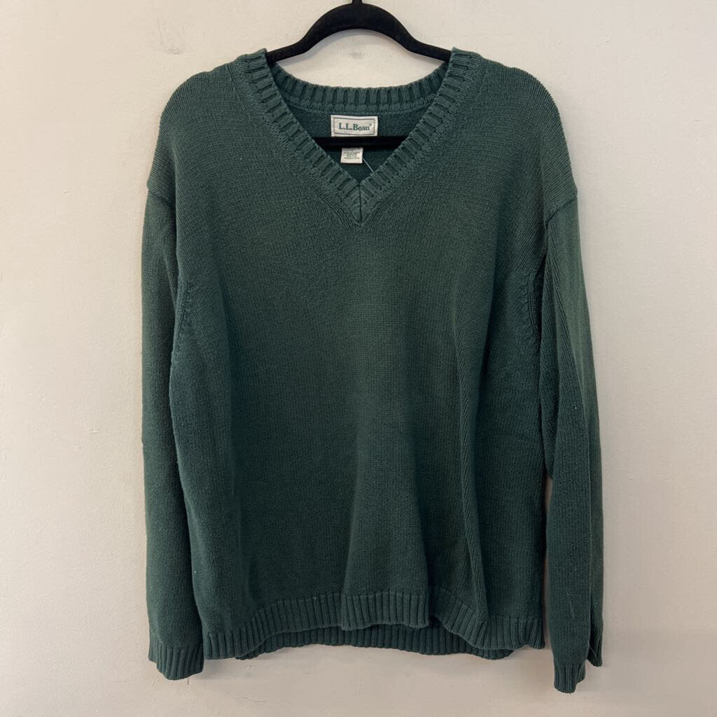LL Bean Green Knit V Neck Sweater Large